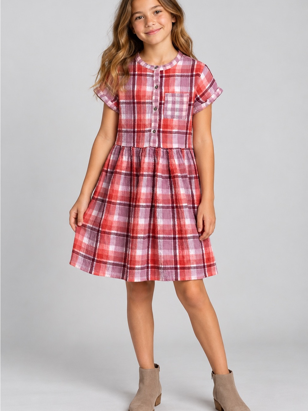 Cat & Jack Plaid Cotton Gauze Dress Girls L 10/12 Cottagecore